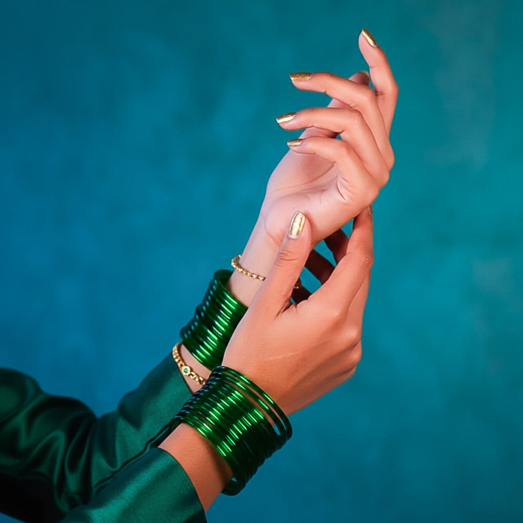 Plain Green Glass Bangles  (12 Pcs)