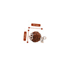 Brown beaded pendant with silver charm and measurement labels on a white background