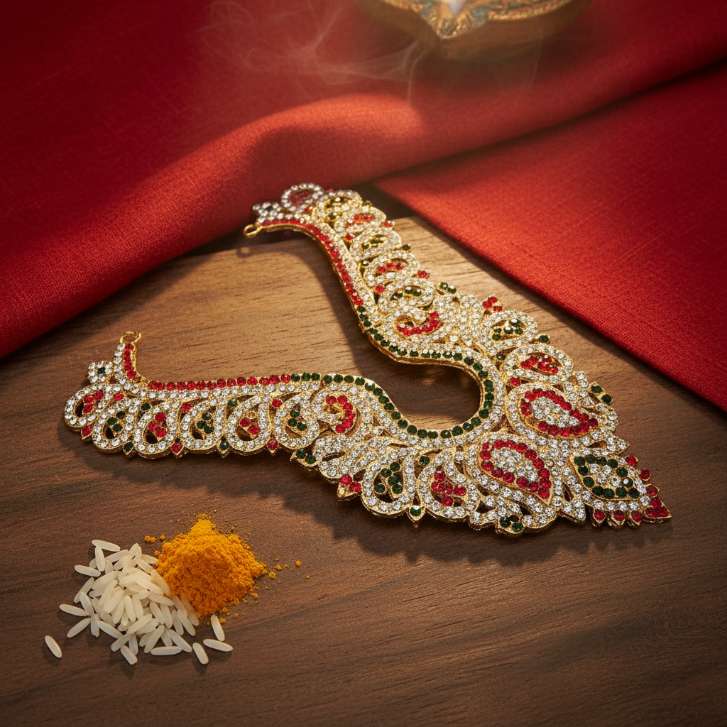 Traditional Stone Kavai Haara for Deity Idols - 7 Inch