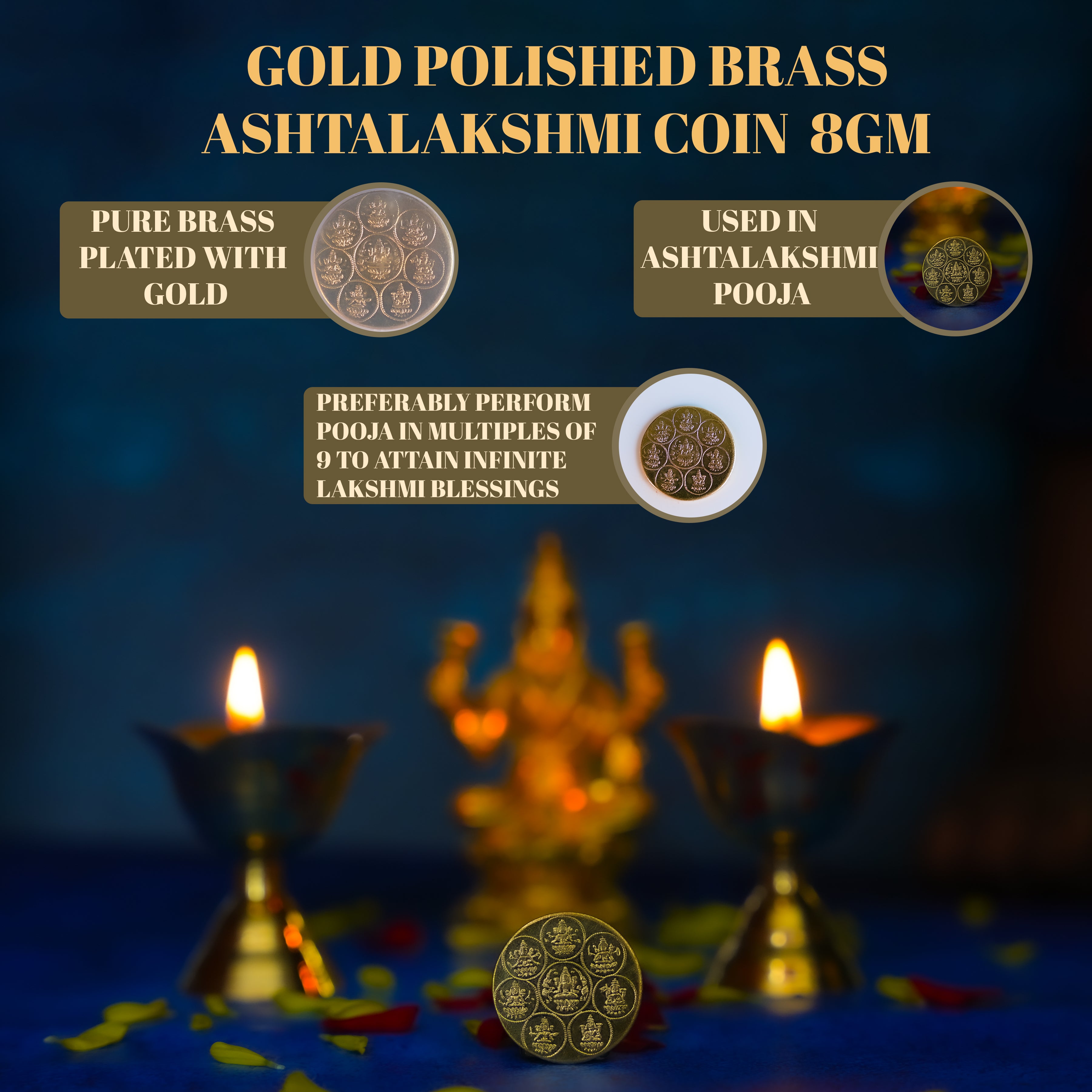 Ashtalakshmi Sacred Gold Coins – Pack of 10  (2.5 cm)