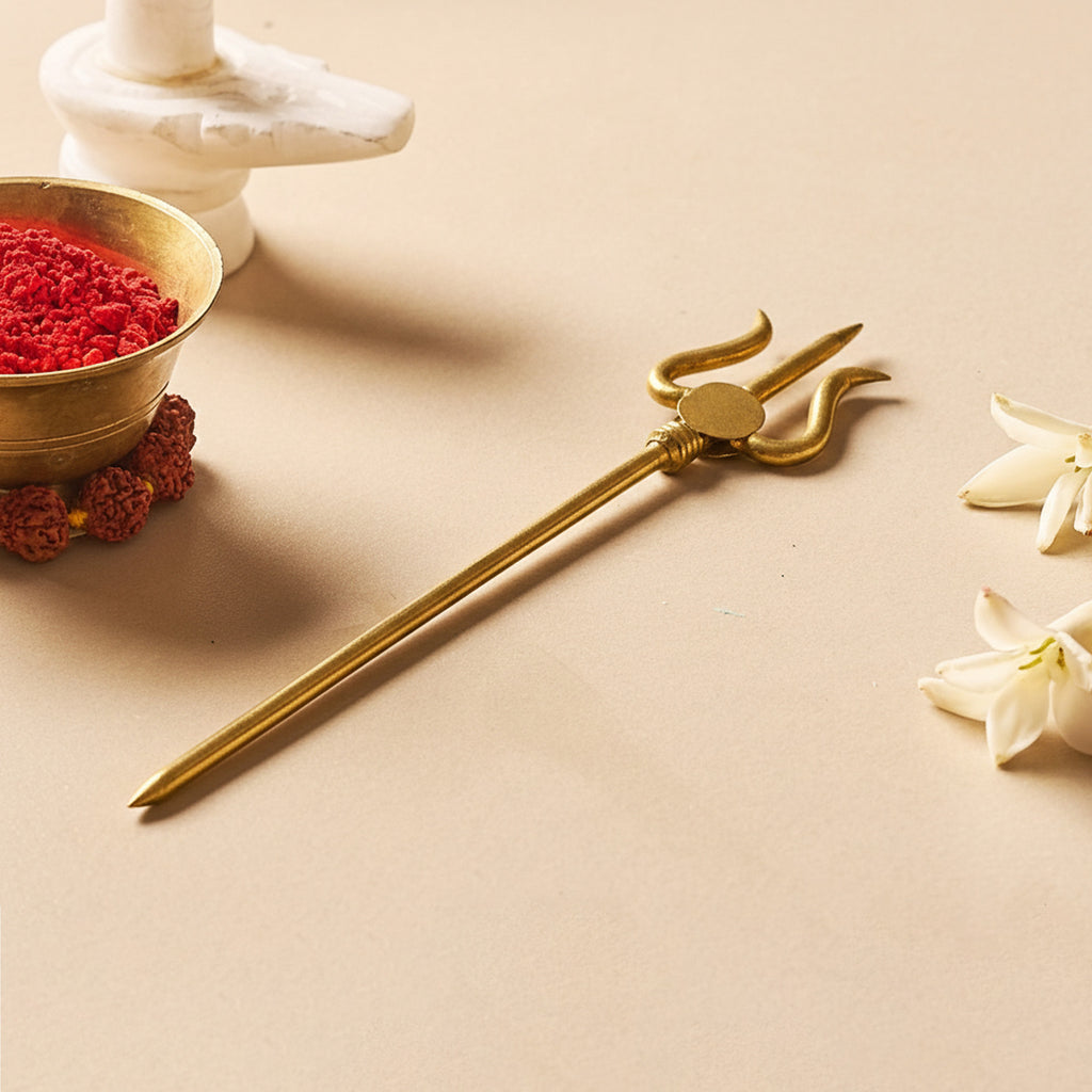 Premium Gold-Plated Trishul for Pooja