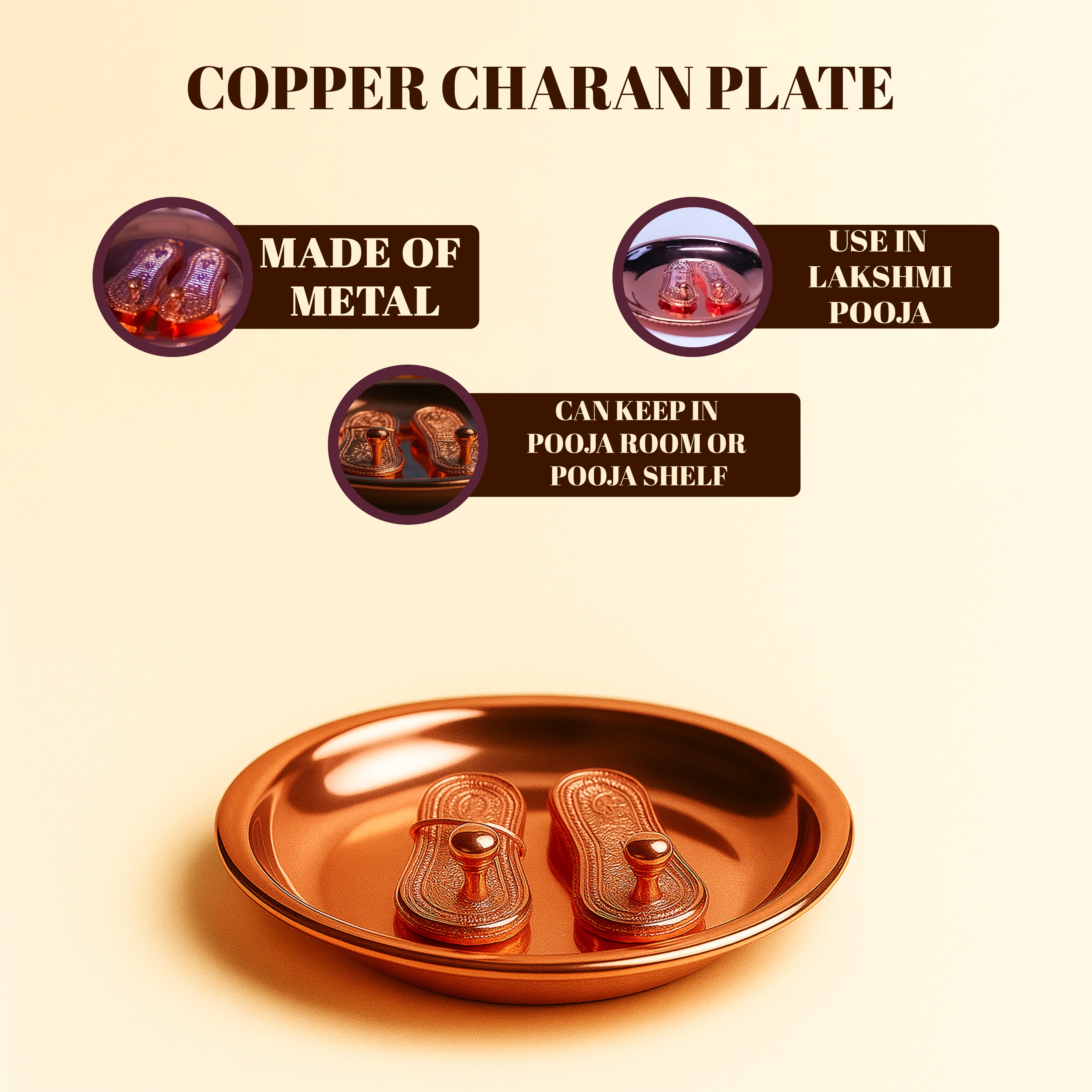 Copper Charan Paduka Puja Plate Set