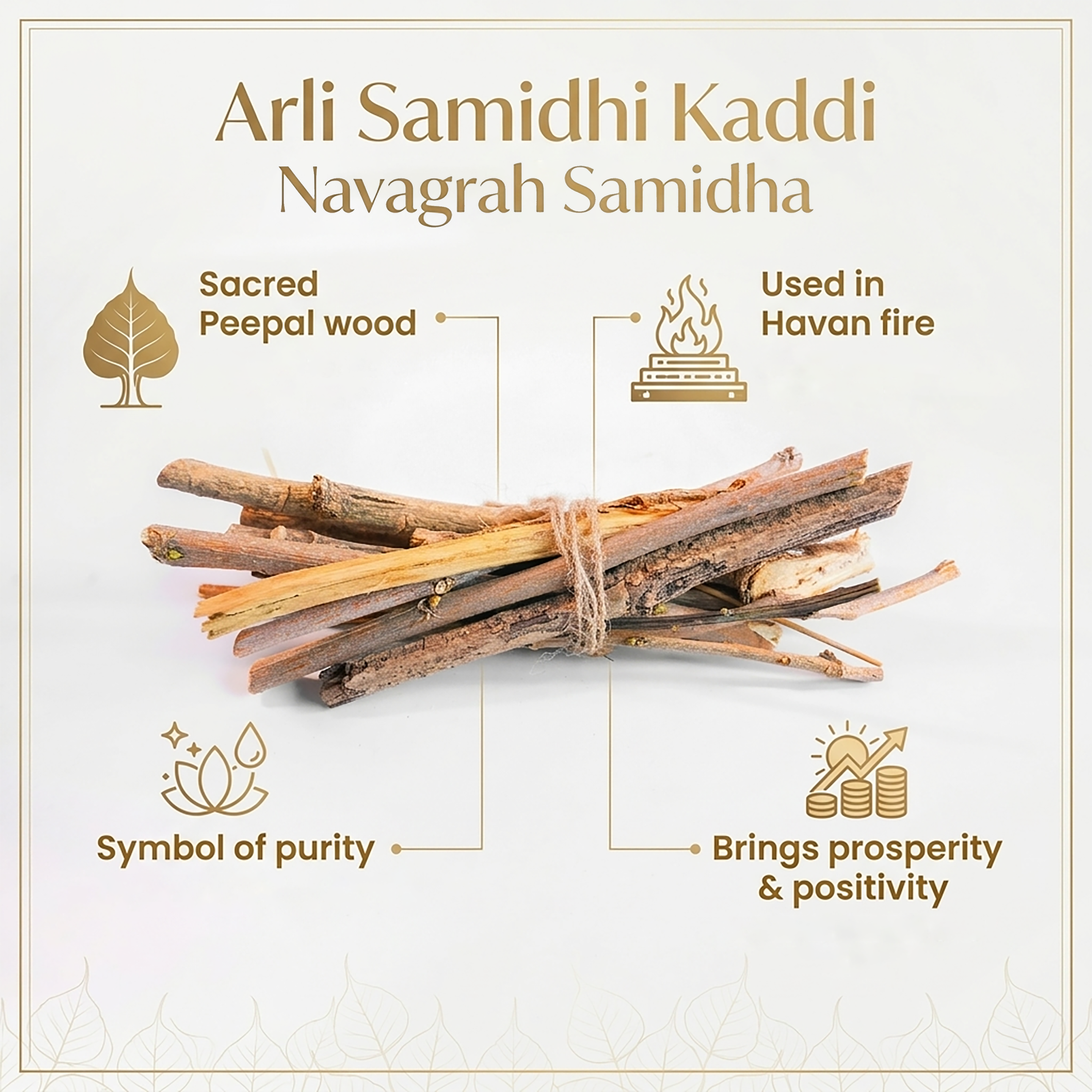 Bundled peepal wood sticks with religious significance on a light background