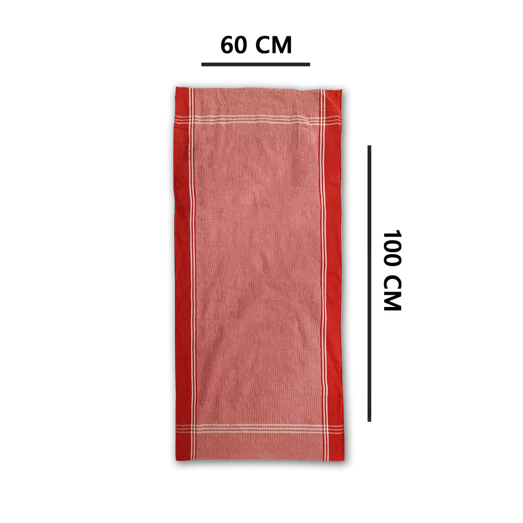 Red towel with measurements on a white background