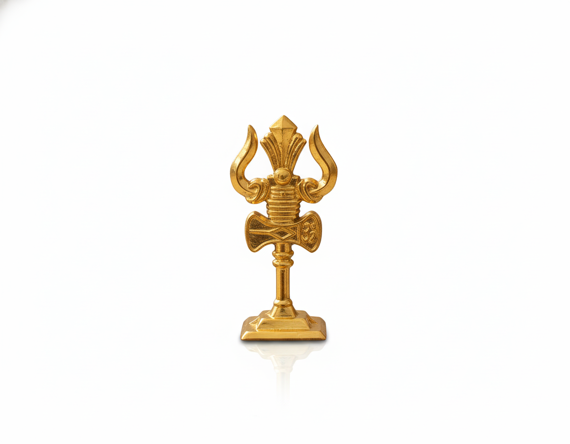 Gold-colored trident on a white background