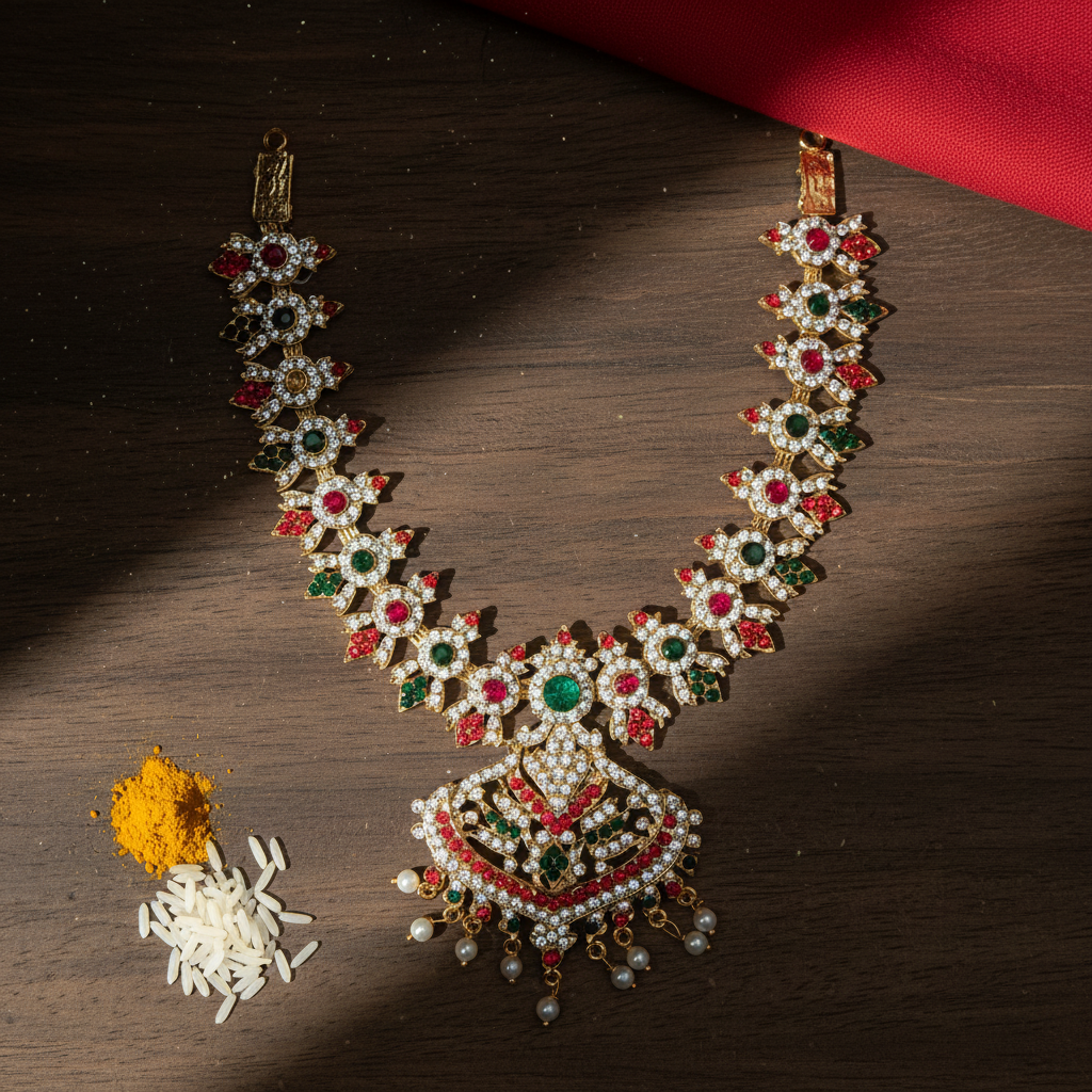 Traditional Stone Necklace for Deity Idols - 7 Inch
