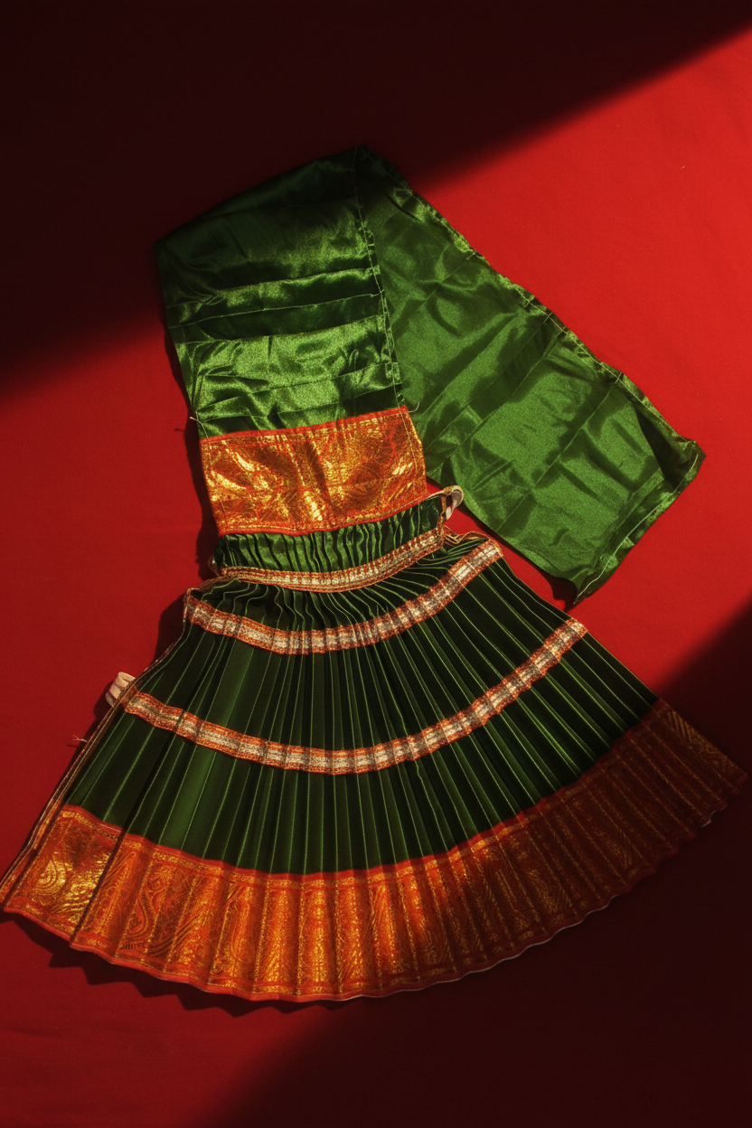 Vibrant Silk Lehanga Saree for Goddess Deity - 18 x 9 Inches