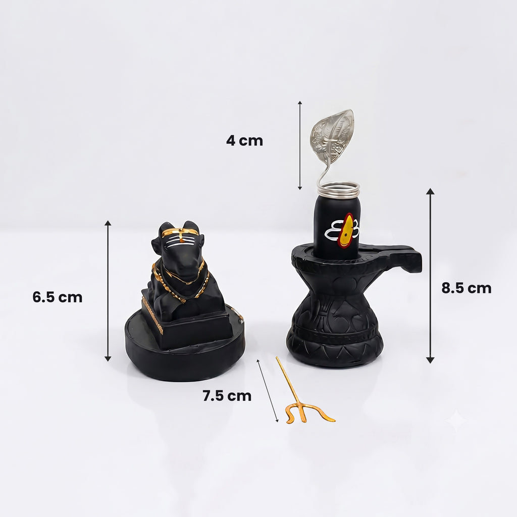 Black decorative item with measurements on a white background