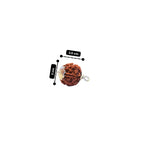 Brown rudraksha bead with measurements on a white background