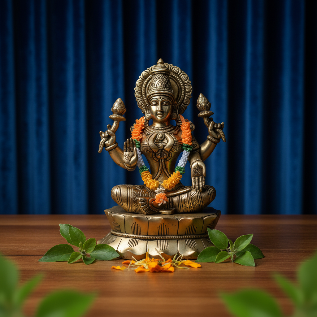 Traditional Solid Brass Goddess Lakshmi Idol on Lotus Base