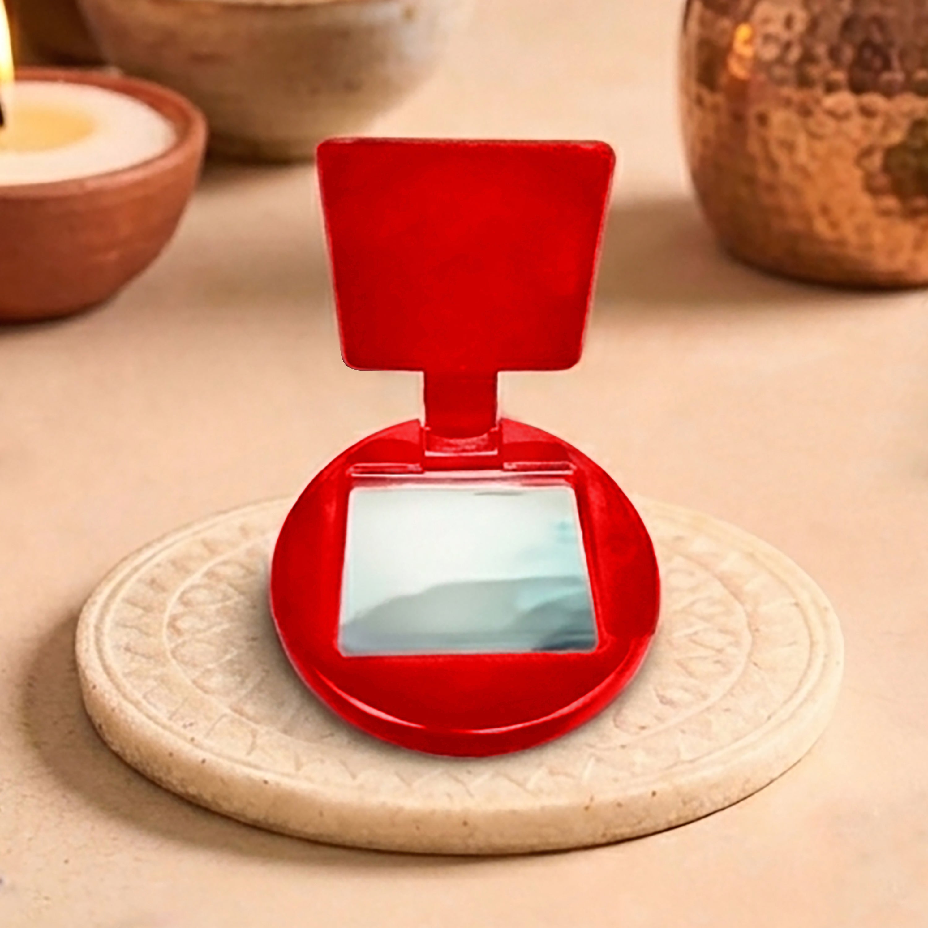 Traditional Red Pocket Mirror