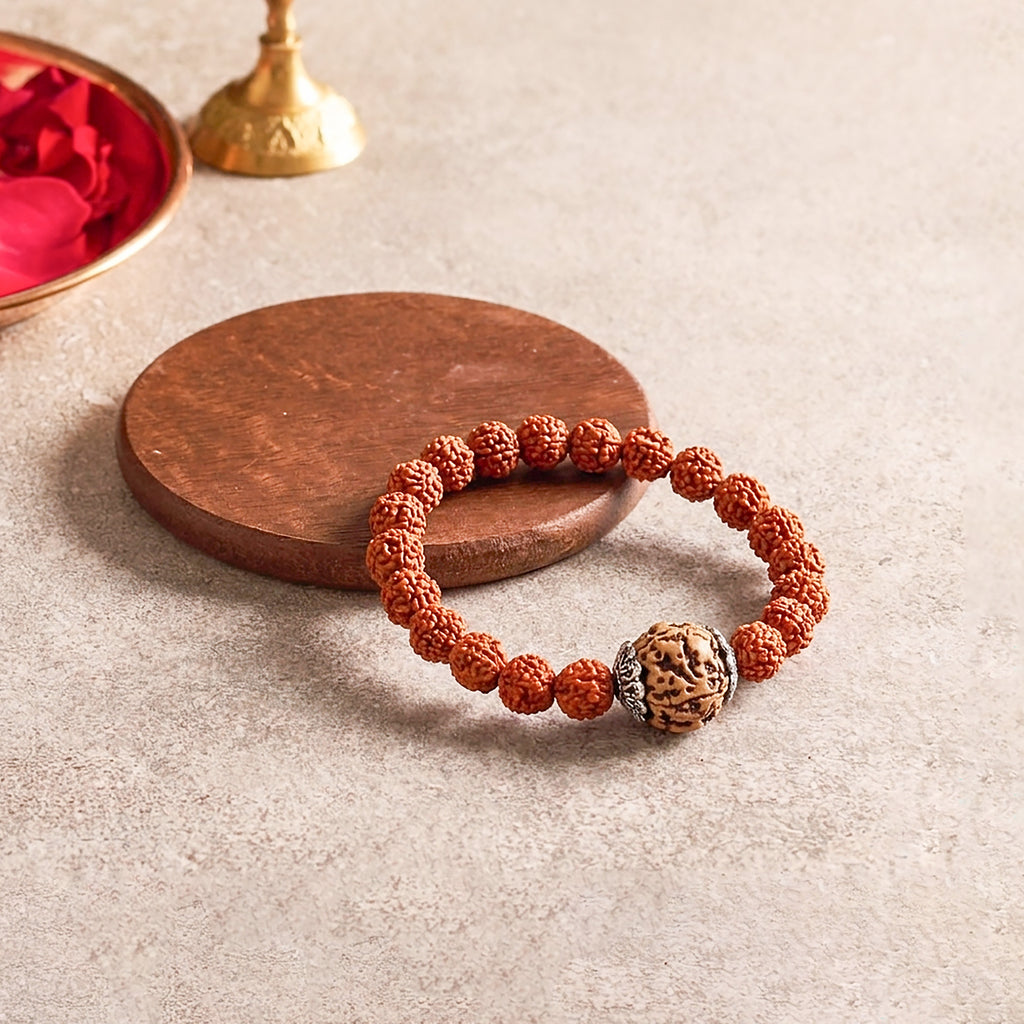 Rudraksha Bracelet with Silver Toned