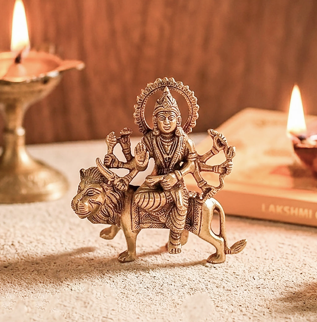 Brass Durga Idol on Lion