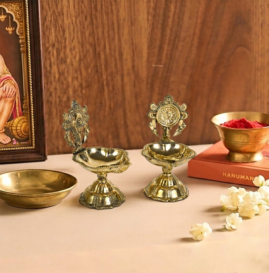Brass Shanku Chakra Kuber Diya Set