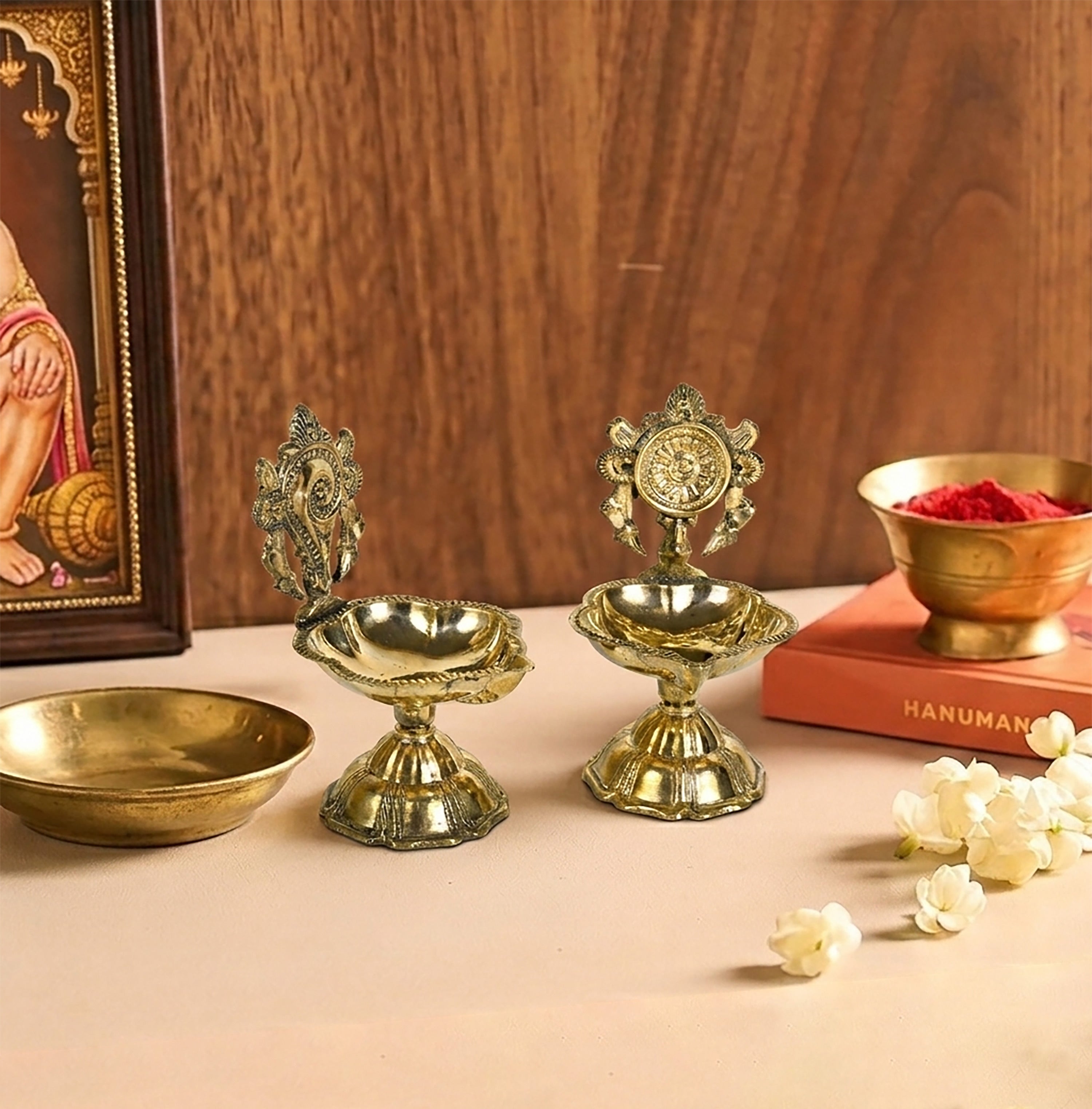 Brass Shanku Chakra Kuber Diya Set