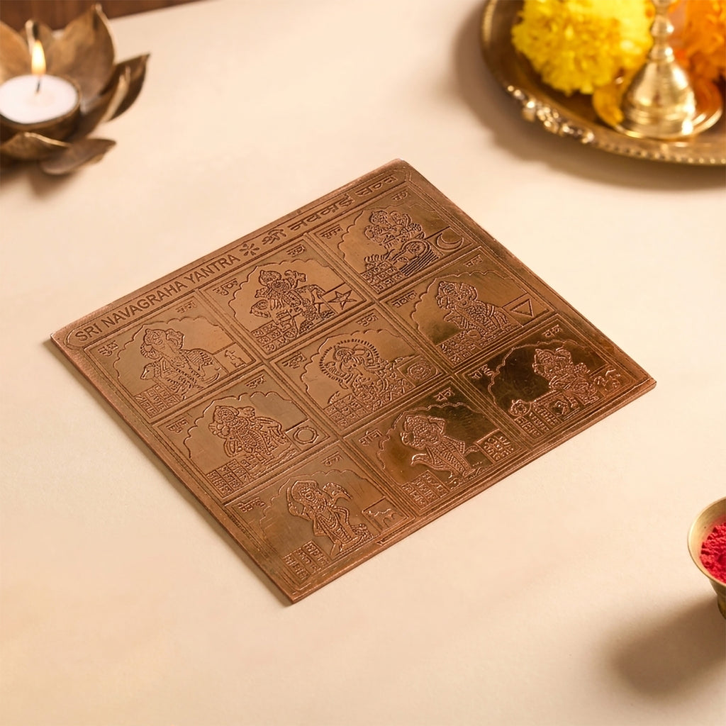 Sri Navagraha Yantra Copper Plate (3x3).