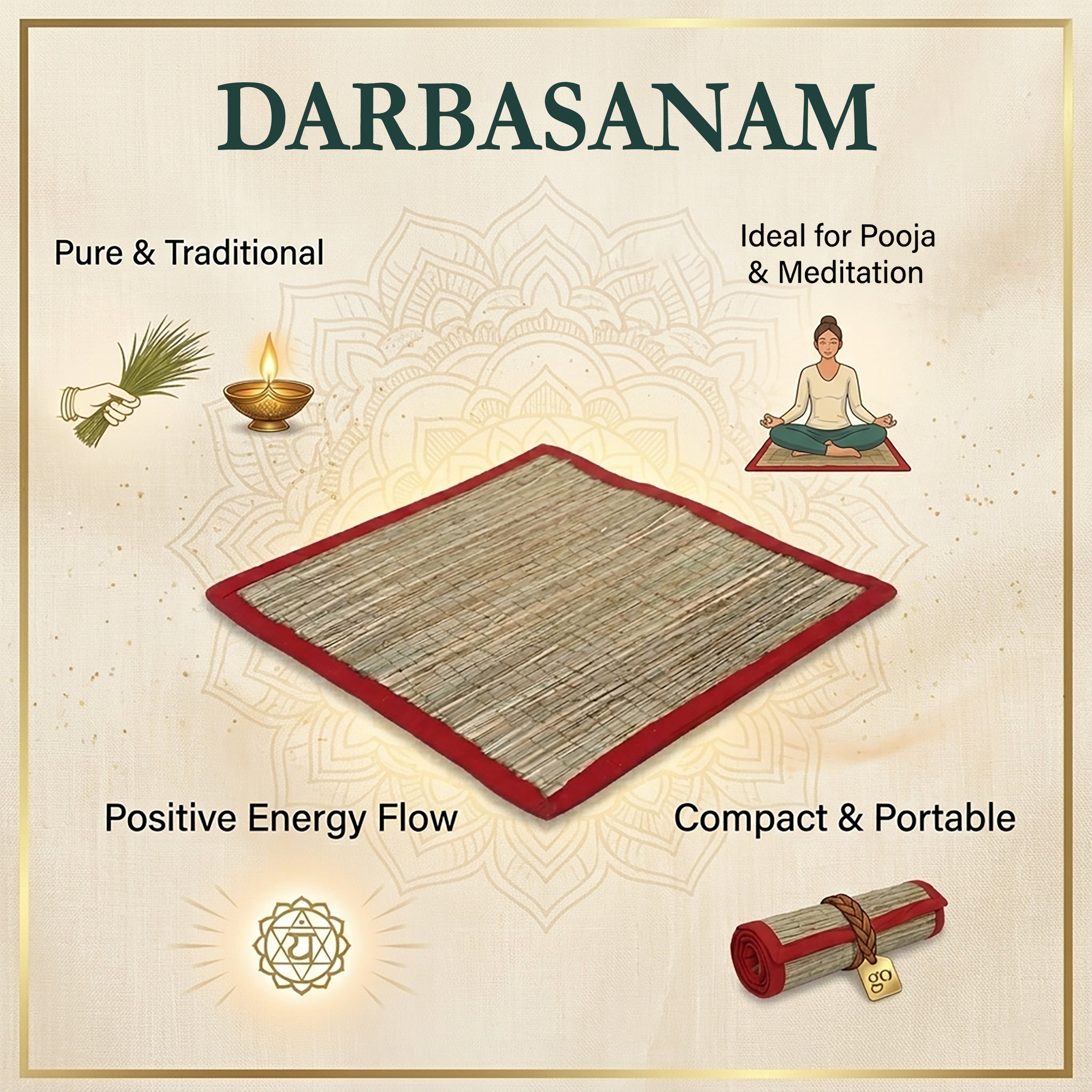 Darbasanam for Daily Meditation & Rituals (65 x 65 cm).