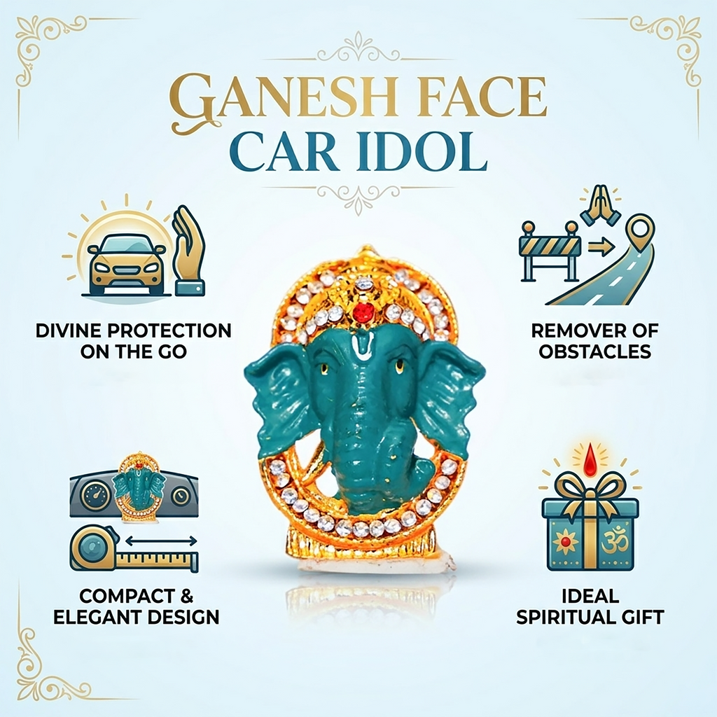 Teal Enamel Ganesha for Car Dashboard