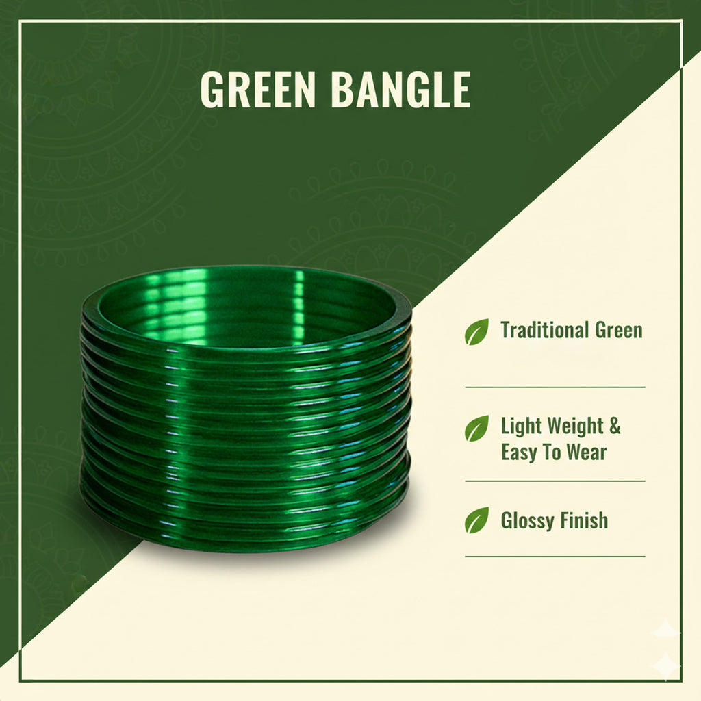 Plain Green Glass Bangles  (12 Pcs)