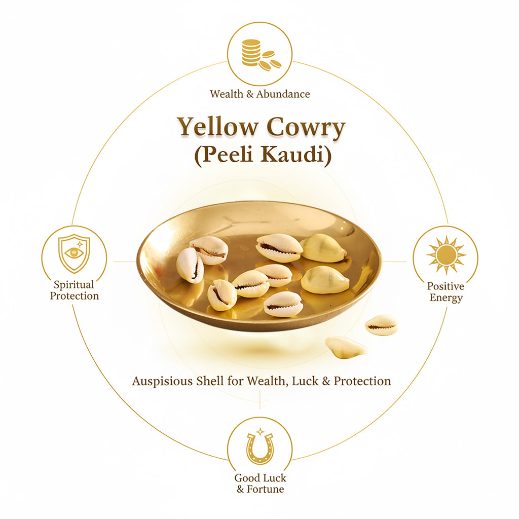 Yellow Cowdy Shells Set for Lakshmi Puja ( Pack of 9 Pcs).