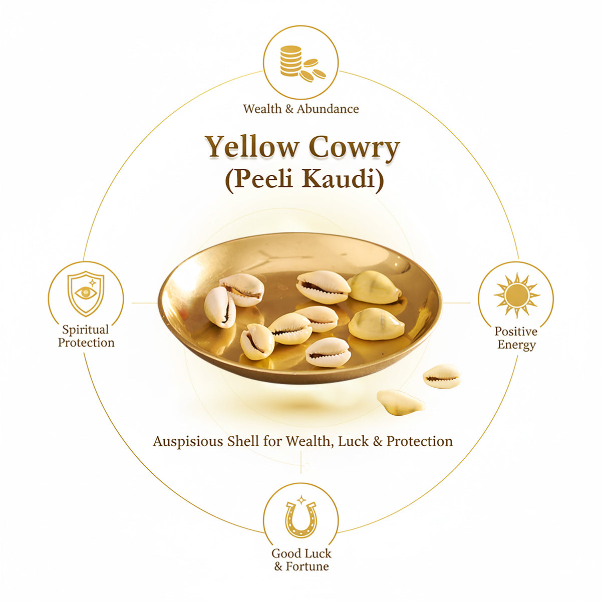 Yellow Cowdy Shells Set for Lakshmi Puja ( Pack of 9 Pcs).