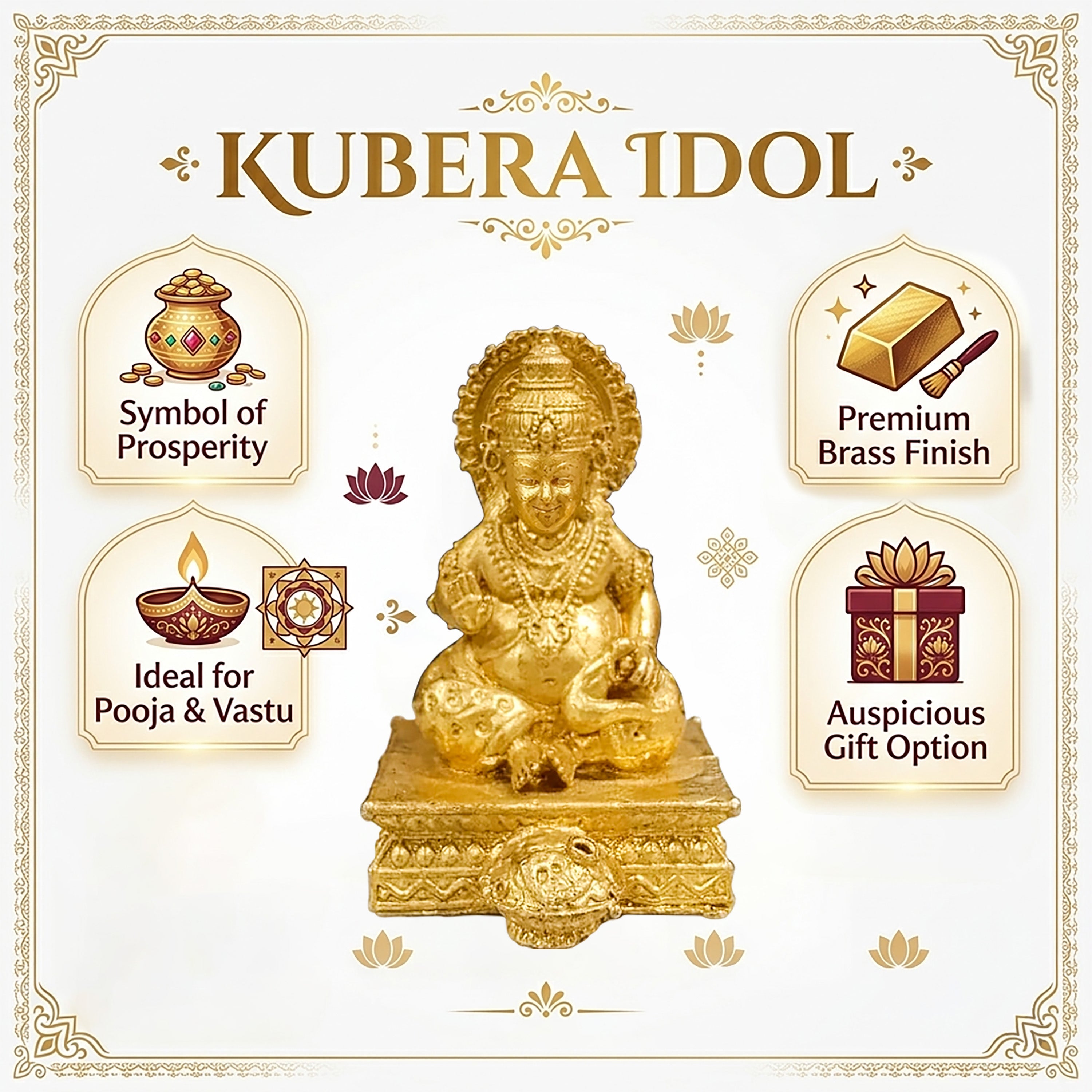 Brass Kubera Idol on Square Pedestal