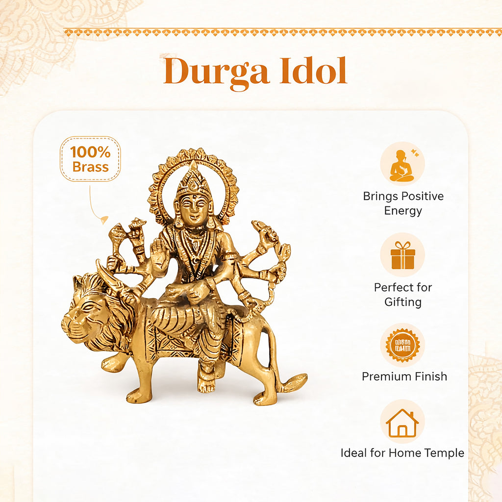 Brass Durga Idol on Lion