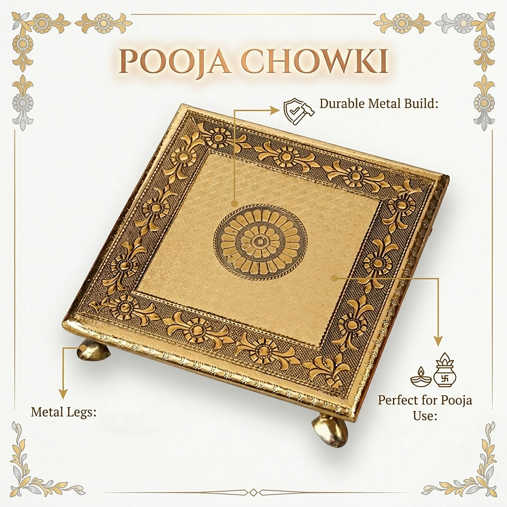 Pooja Chowki with Brass Sheet Embossing