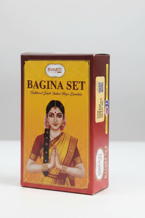 Box labeled 'Bagina Set' on a table with a blurred background
