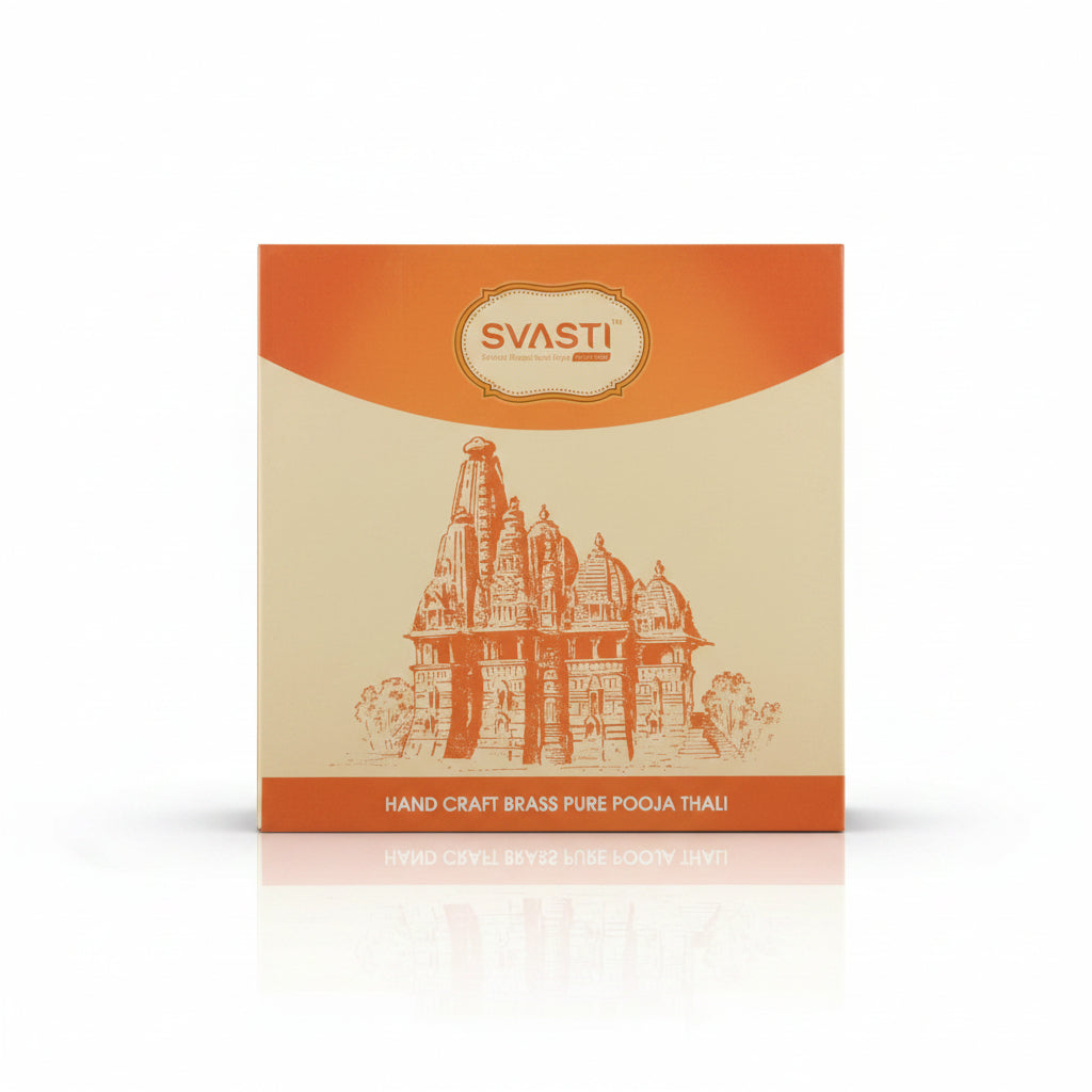 Box with 'SVASTI' branding and temple design on a plain background
