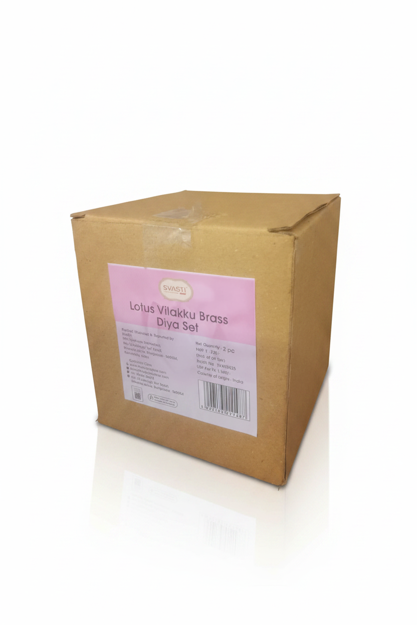 Cardboard box with a pink label on a blurred background