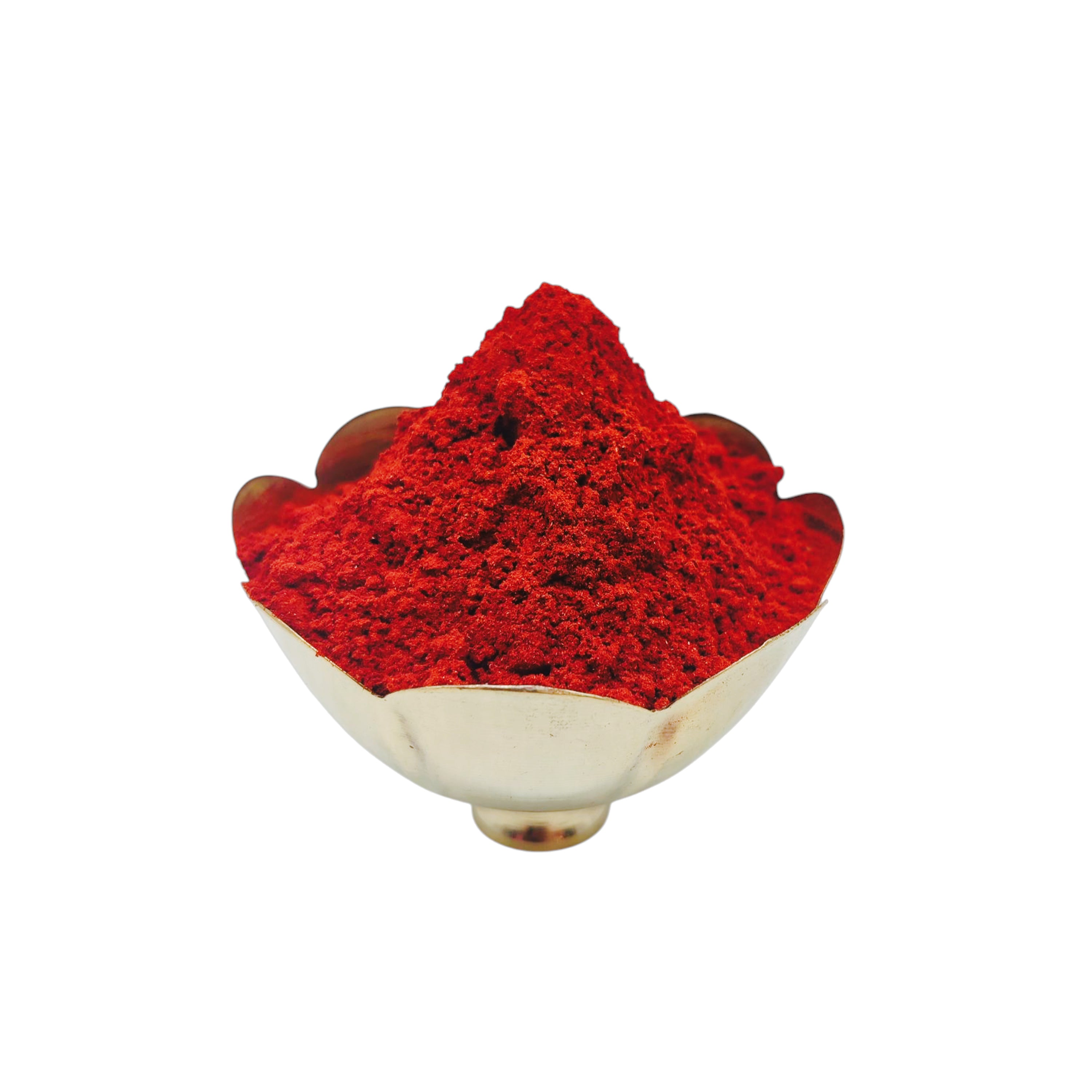 Red powder in a white bowl on a white background