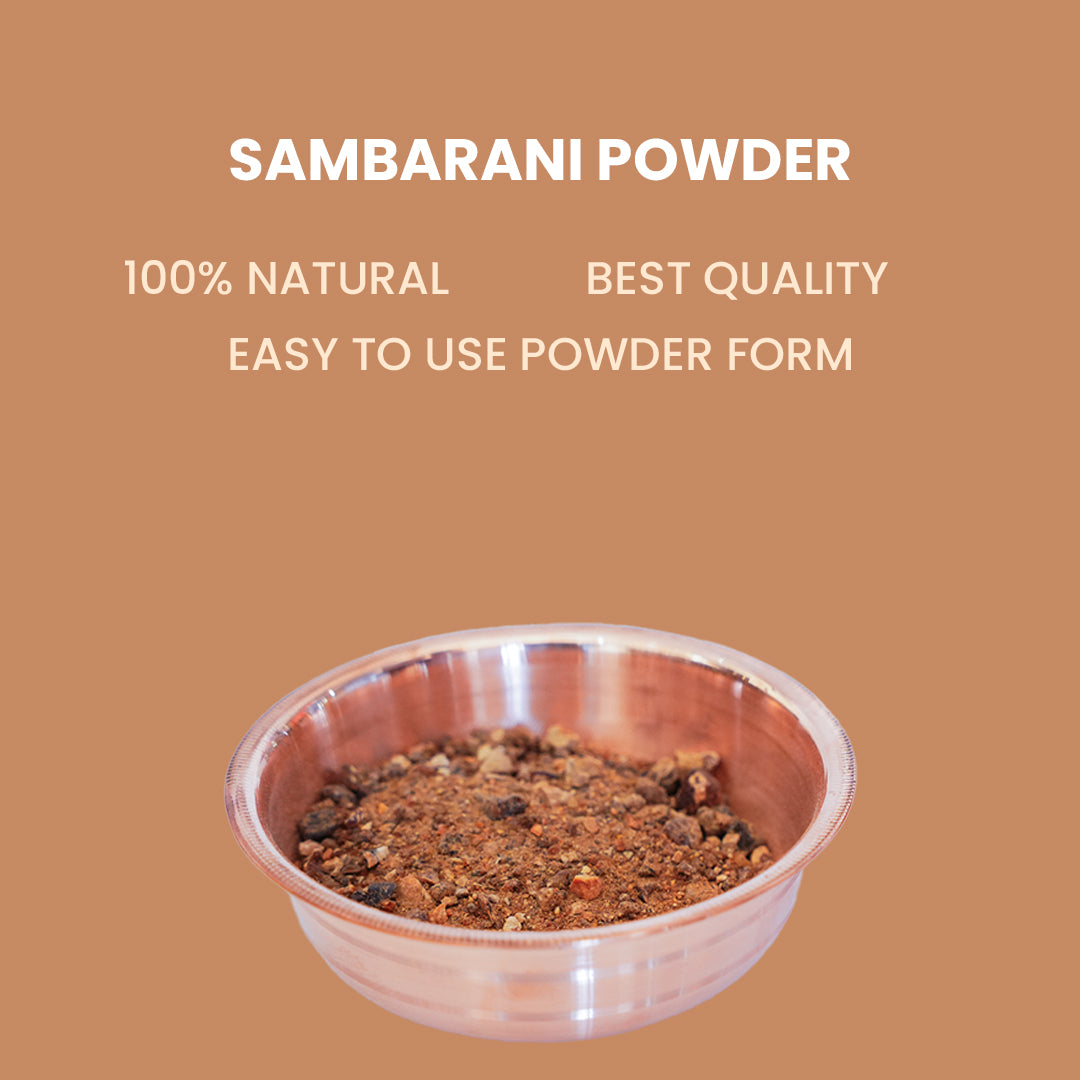 A traditional lifestyle image showing a pinch of samrani powder being sprinkled over glowing charcoal inside a brass dhuni burner, producing a clean white aromatic smoke.