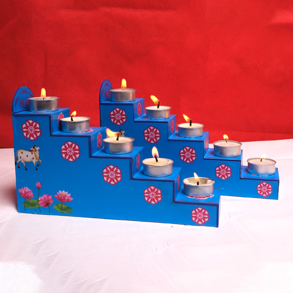 Wooden Diya Steps Blue