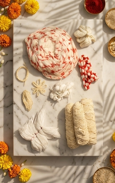 Triptych of food platters with decorative elements on a neutral background