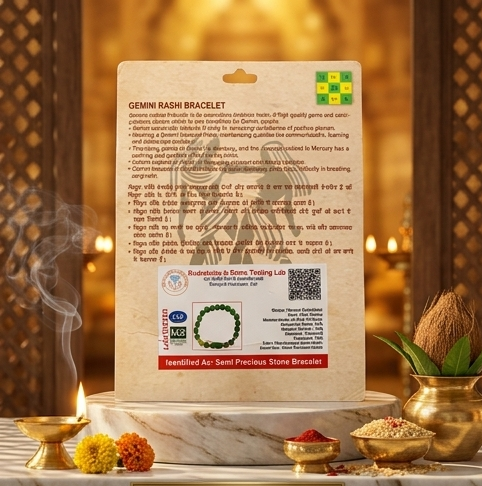 Collage of four images showing Svasti Pooja Items packaging on a decorative setting with candles and flowers.