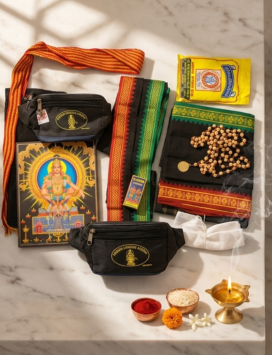 Collage of traditional items including colorful fabrics, trays, and decorative objects on a marble surface.