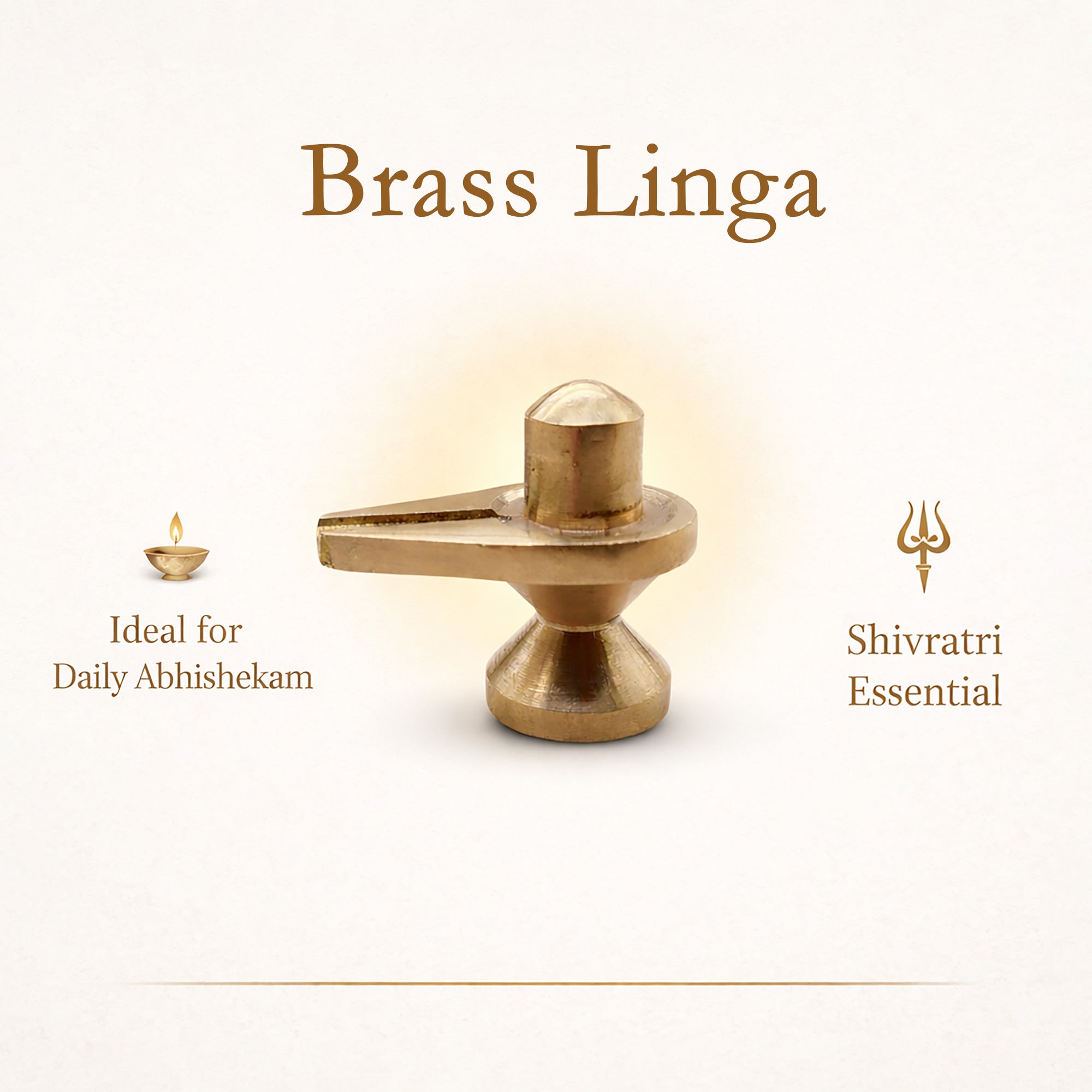 Brass Linga with text on a white background