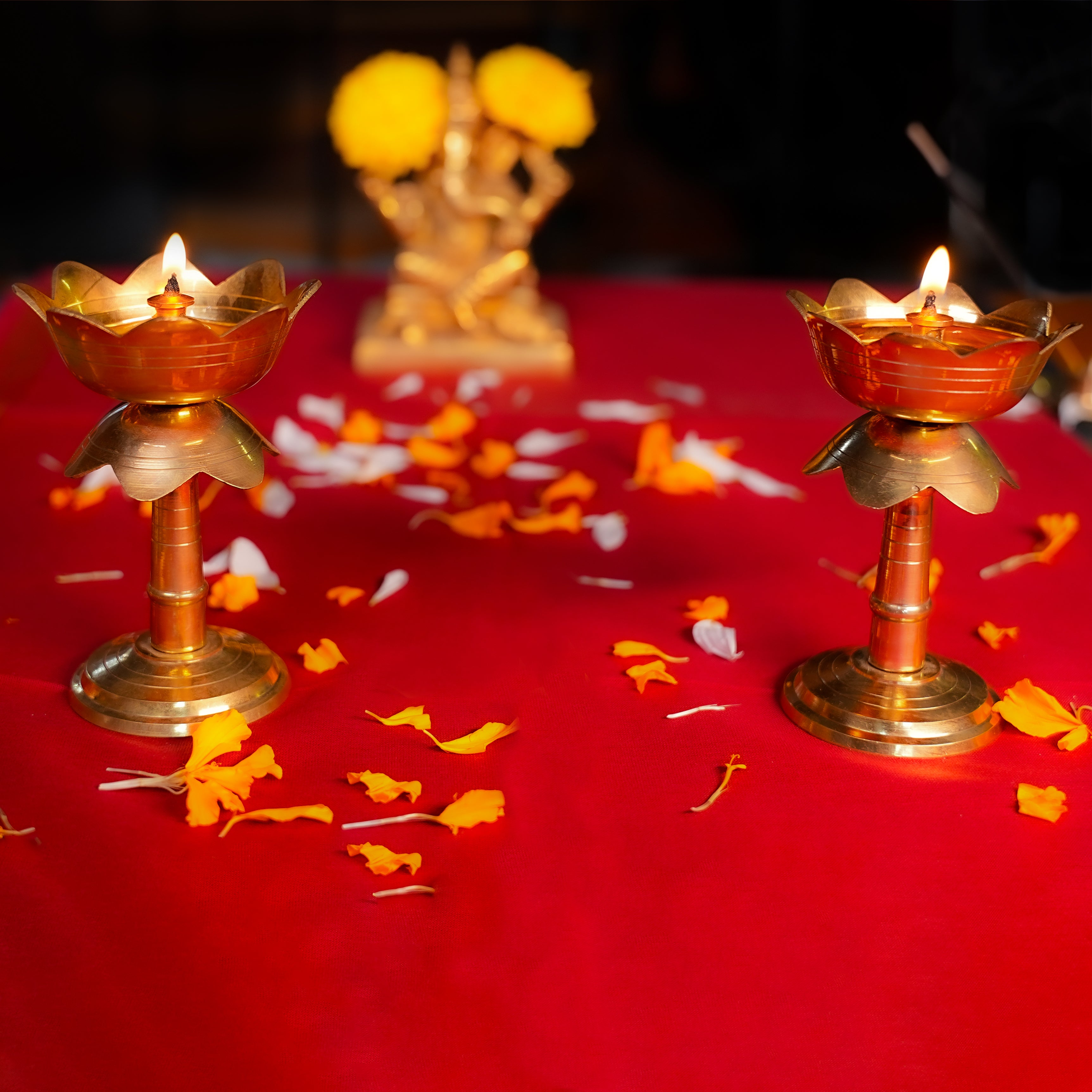 Premium Brass Lotus Deepa Set - Pair of Traditional Lamps – Svasti Store