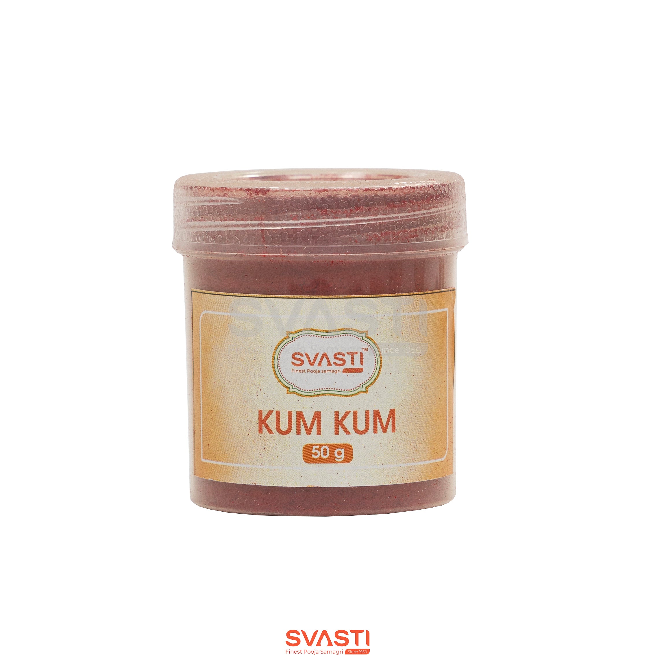 Jar of Svasti Kum Kum on a white background