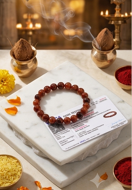 Three images of a bracelet on a white platform with decorative items and a blurred background.