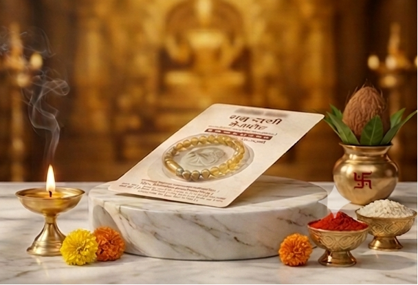 Two images of a ritual setup with incense, candles, and decorative items on a marble surface.