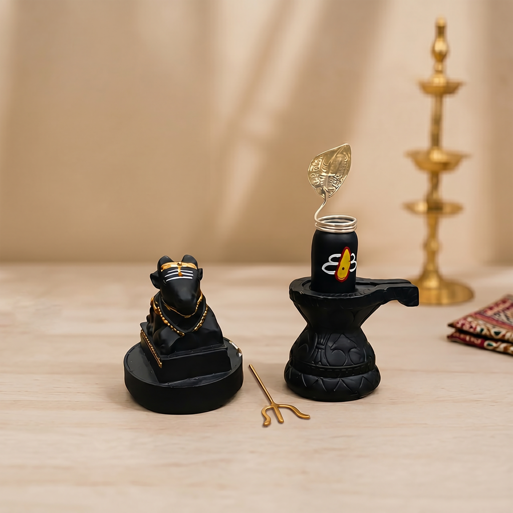 Decorative items on a wooden surface with a blurred background